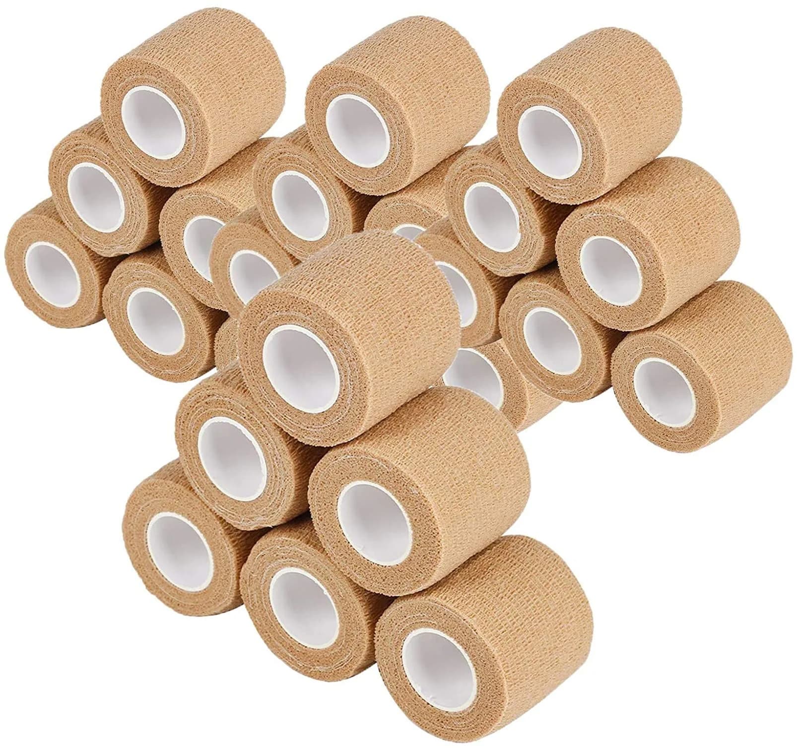 Mooerca Self Adherent Cohesive Wrap Bandages 2'' | Breathable Elastic First Aid Tape for Sports & Wound Care — Tan