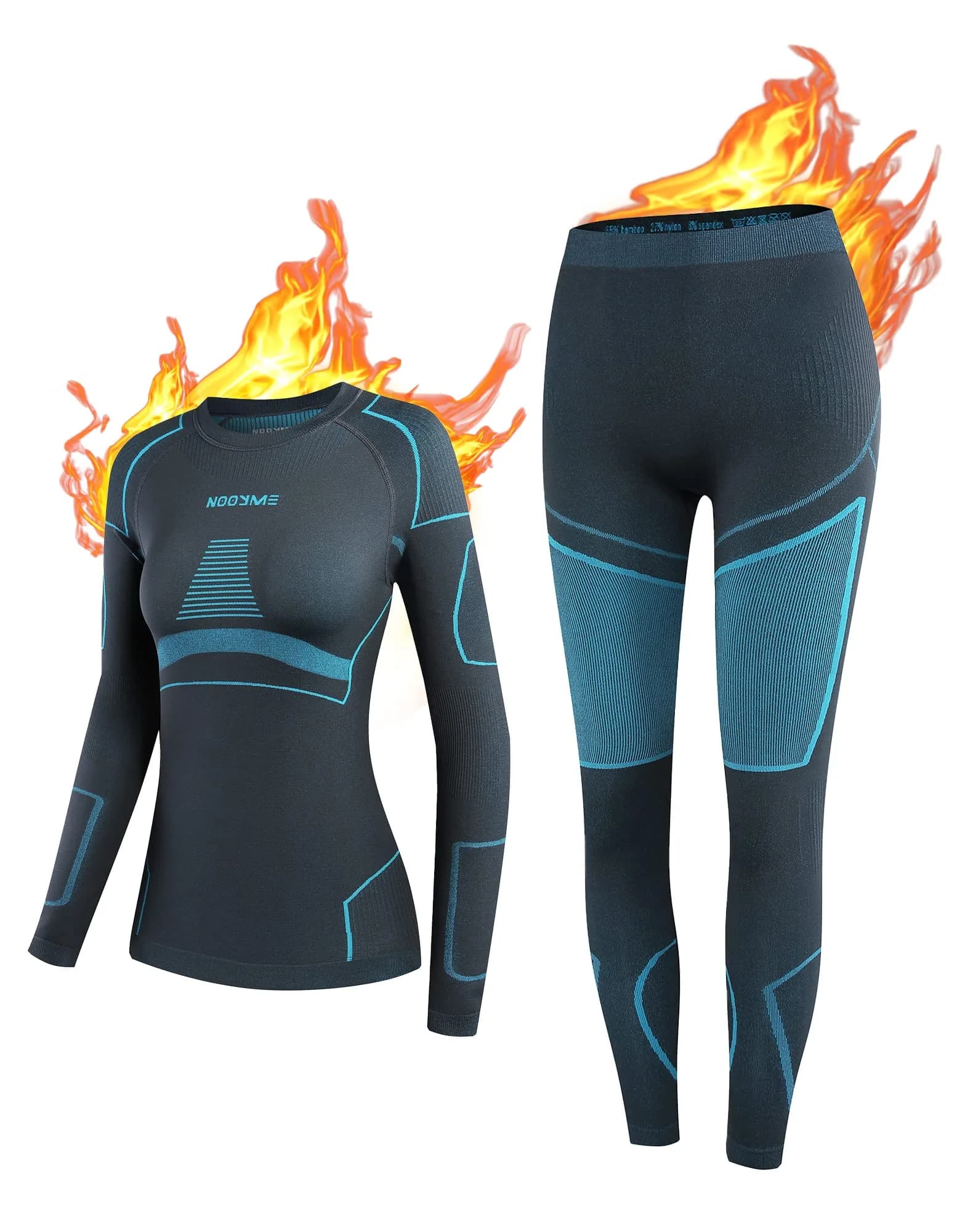 NOOYME Thermal Underwear for Women Base Layer Long Johns | Ultra Soft, Moisture Wicking & 4-Way Stretch (70-120 chars) — Black-blue