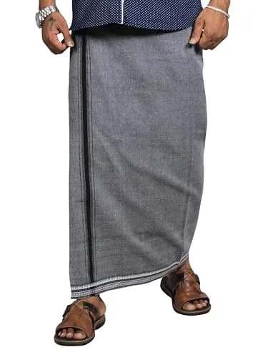 PRAKASAM COTTON Men's Single Dhoti 1.28 X 2.00 mtrs | Fine Quality Pure Cotton Ash thumbnail 1