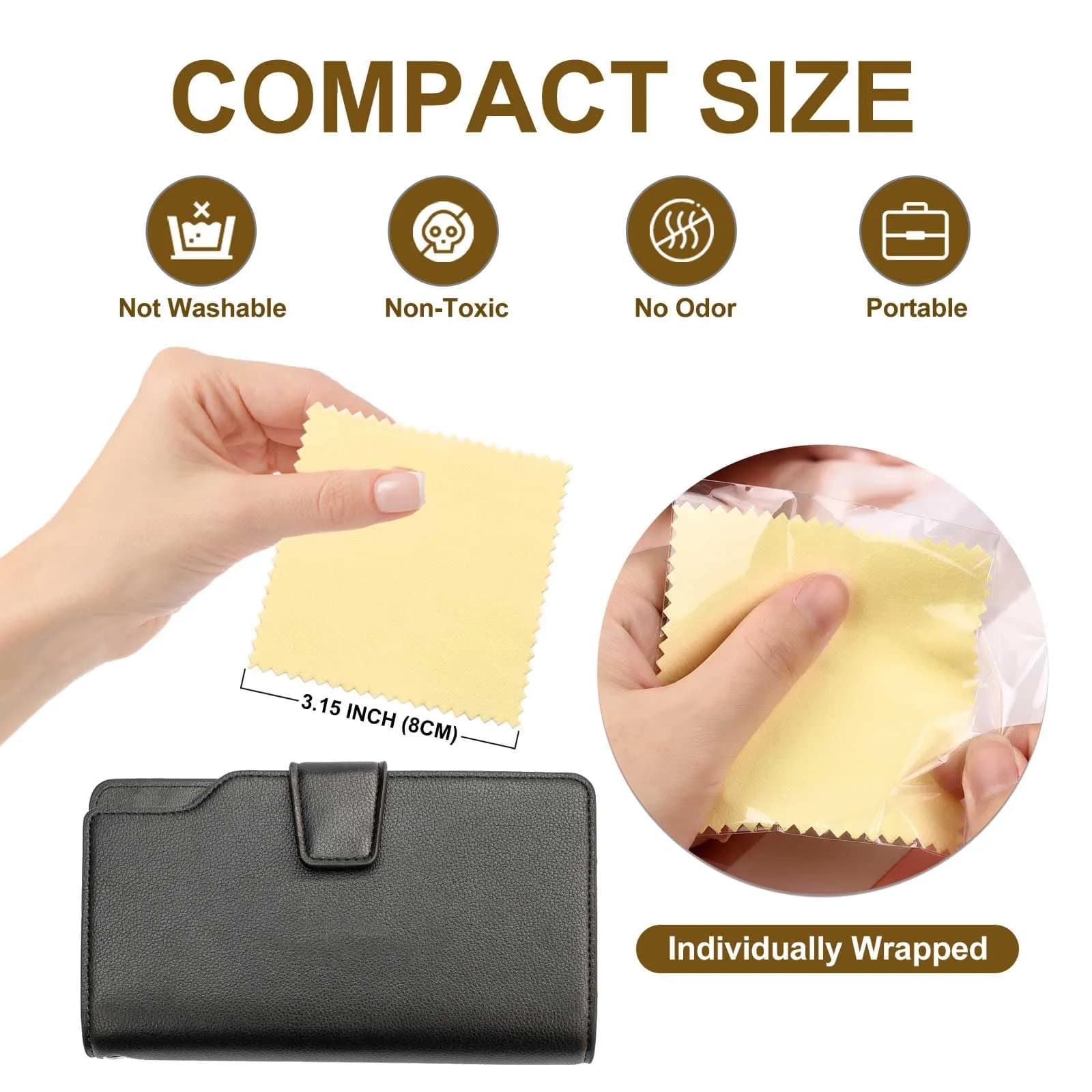 SEVENWELL Yellow Jewelry Cleaning Cloths, 50 Pcs - Polishes Silver, Gold, Platinum - view 2