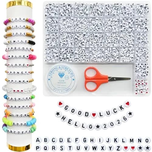 Looconi White Acrylic Alphabet Letter Beads 7mm (0.27 inch) | 1500 Pieces for Jewelry Making thumbnail 1