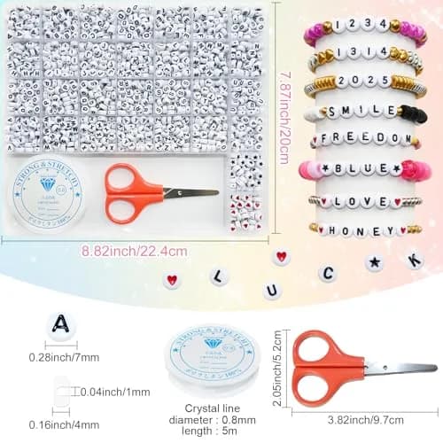 Looconi White Acrylic Alphabet Letter Beads 7mm (0.27 inch) | 1500 Pieces for Jewelry Making thumbnail 2