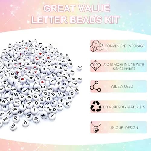 Looconi White Acrylic Alphabet Letter Beads 7mm (0.27 inch) | 1500 Pieces for Jewelry Making thumbnail 4