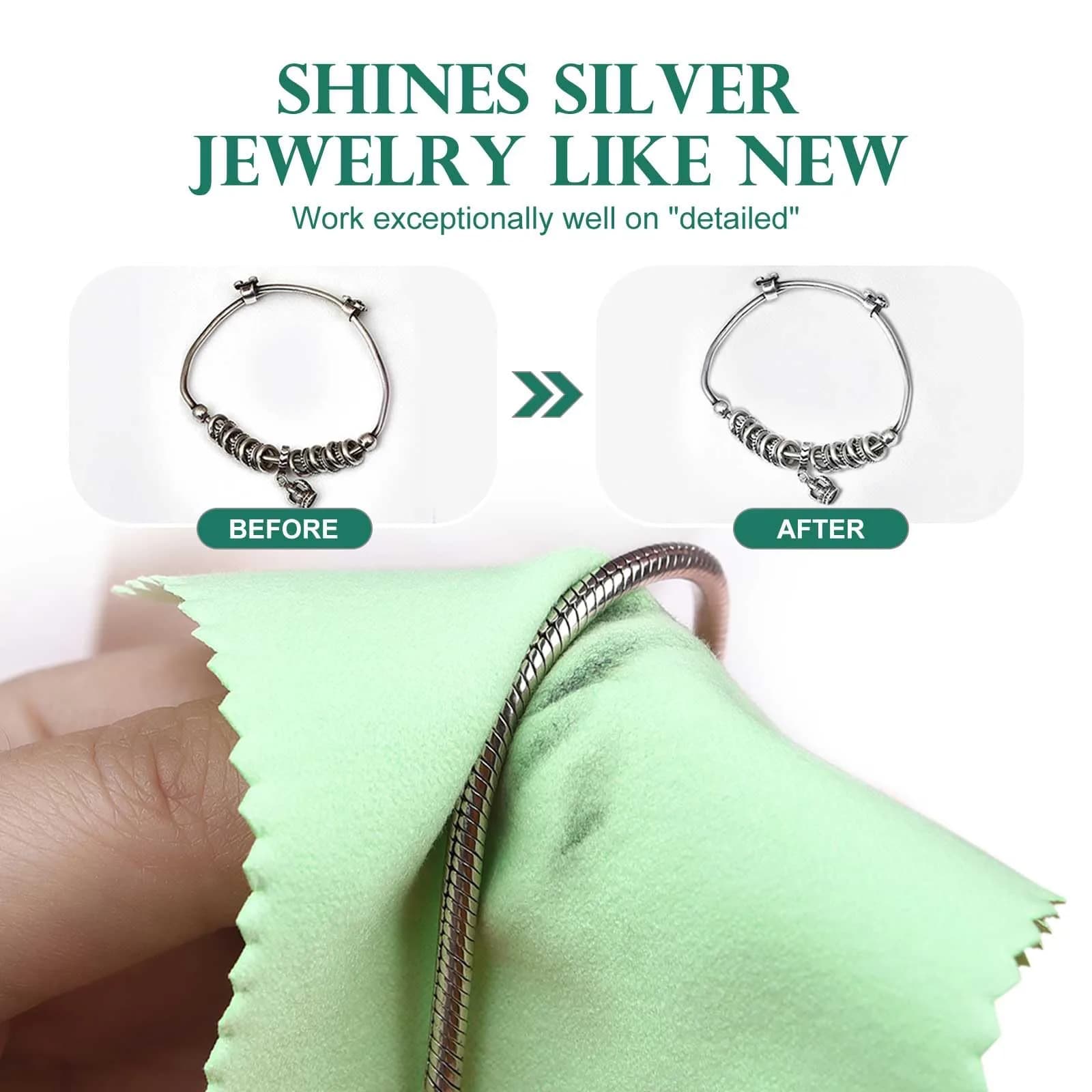 SEVENWELL Green Jewelry Cleaning Cloths (50pcs) - Polishes Sterling Silver, Gold, Platinum - view 3