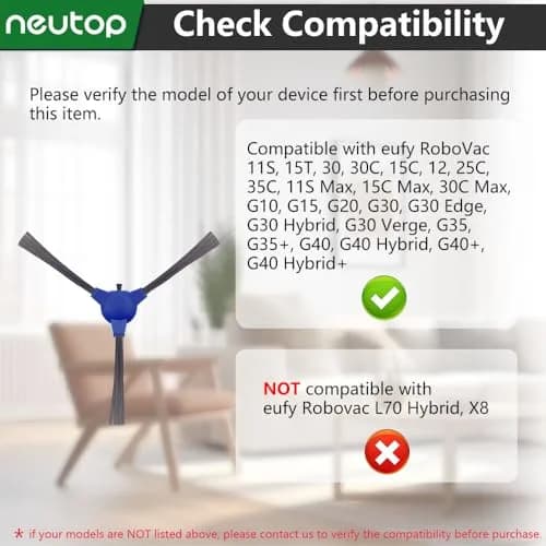 neutop Side Brushes for eufy 11S/12/15C/30C/35C/G30/G40 Series, 12-Pack | Deep Corner & Wall Cleaning thumbnail 2