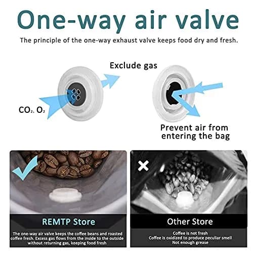 REMTAP Blue 8oz (227g) Coffee Bags with Valve | 50-Piece Airtight & Reusable Storage Pouches thumbnail 6