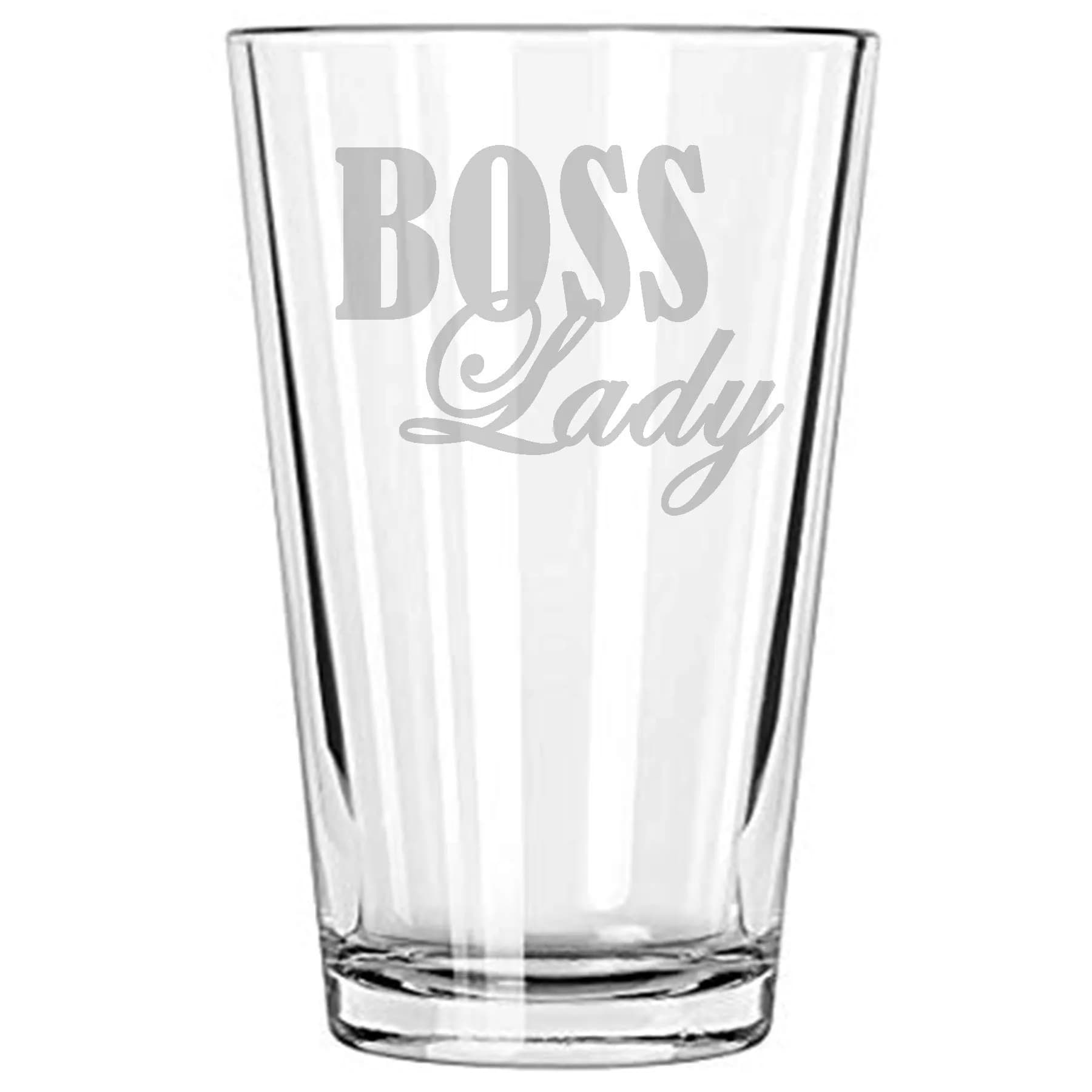 Alankathy Mugs Bosslady Boss Lady Beer Glass 0.35L | Permanent Etched Design, Dishwasher Safe, USA Made (70-120 chars) — Clear
