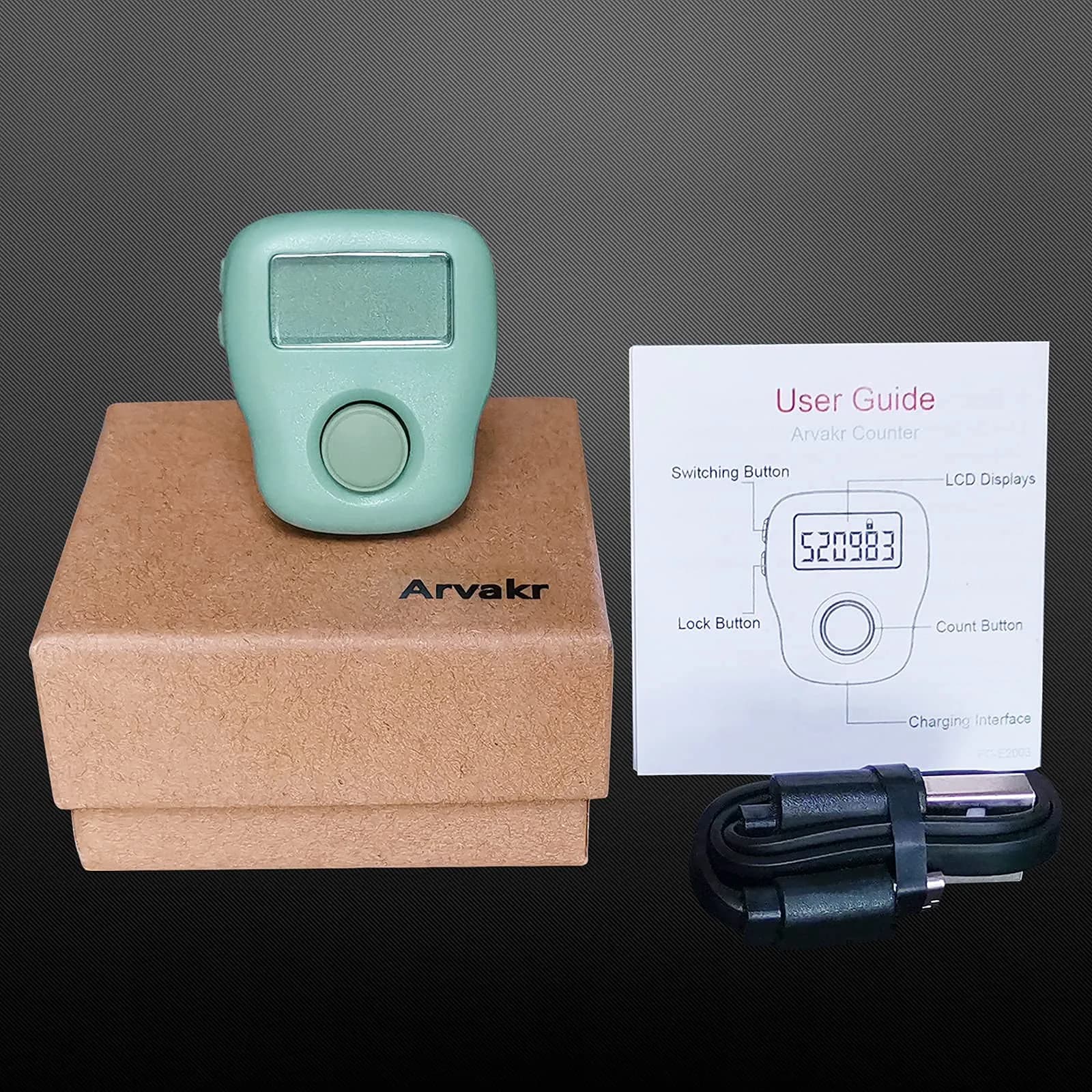 Arvakr Rechargeable Silent Finger Counter with LED | 6 Channels, 999999 Count Range, White - view 6