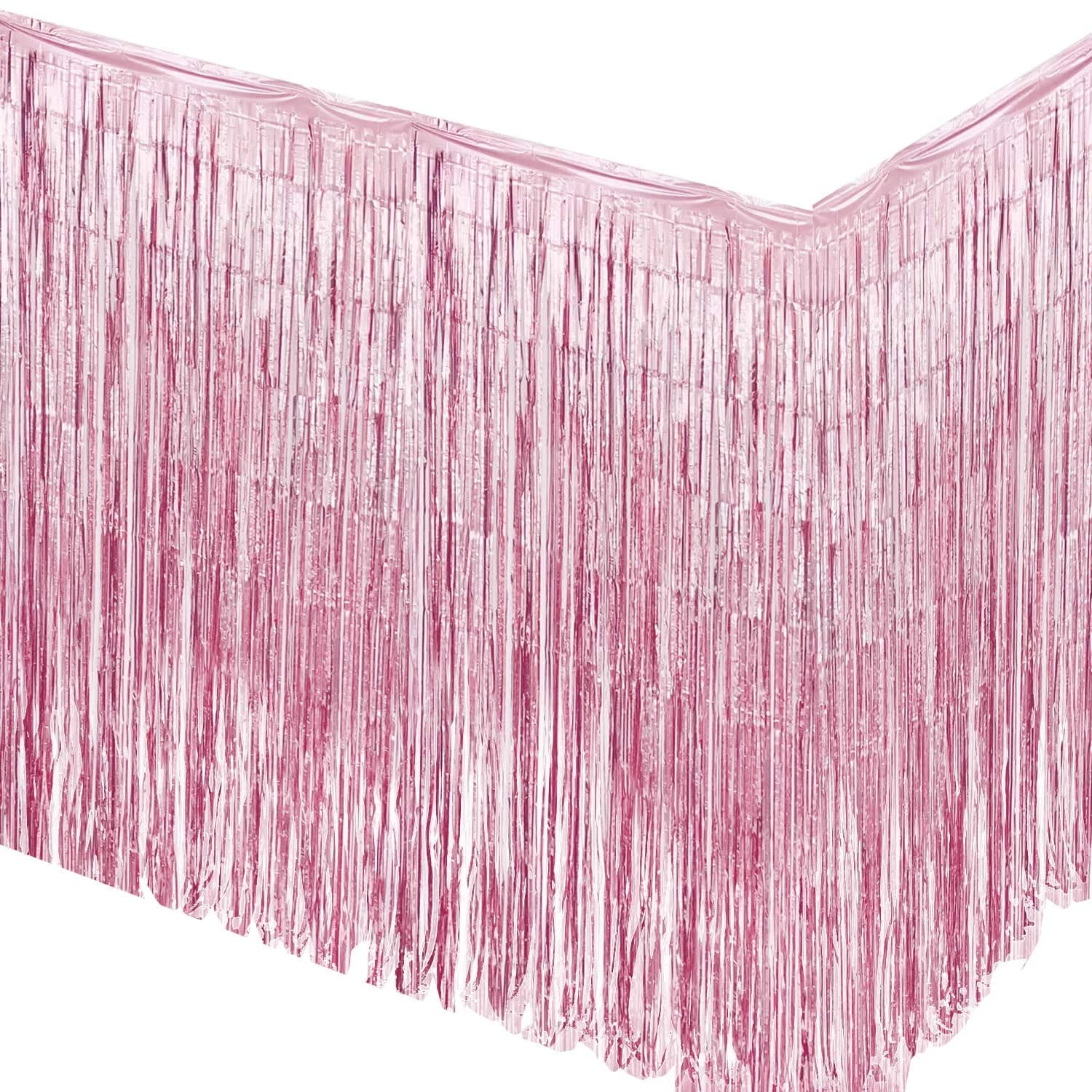allgala White Tinsel Table Skirt 2-Pack 274 cm (108 Inch) x 74 cm (29 Inch) | Metallic Foil Fringe for Parties — Pink