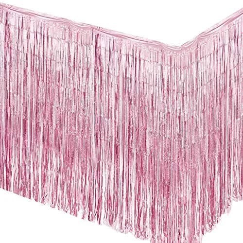 allgala Pink Tinsel Table Skirt 2-Pack 108x29 Inch (274x74 cm) | Metallic Foil Fringe for Parties thumbnail 1