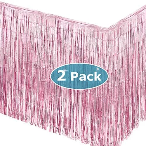 allgala Pink Tinsel Table Skirt 2-Pack 108x29 Inch (274x74 cm) | Metallic Foil Fringe for Parties thumbnail 3