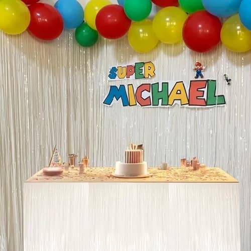 allgala White Tinsel Table Skirt 2-Pack 274 cm (108 Inch) x 74 cm (29 Inch) | Metallic Foil Fringe for Parties thumbnail 6
