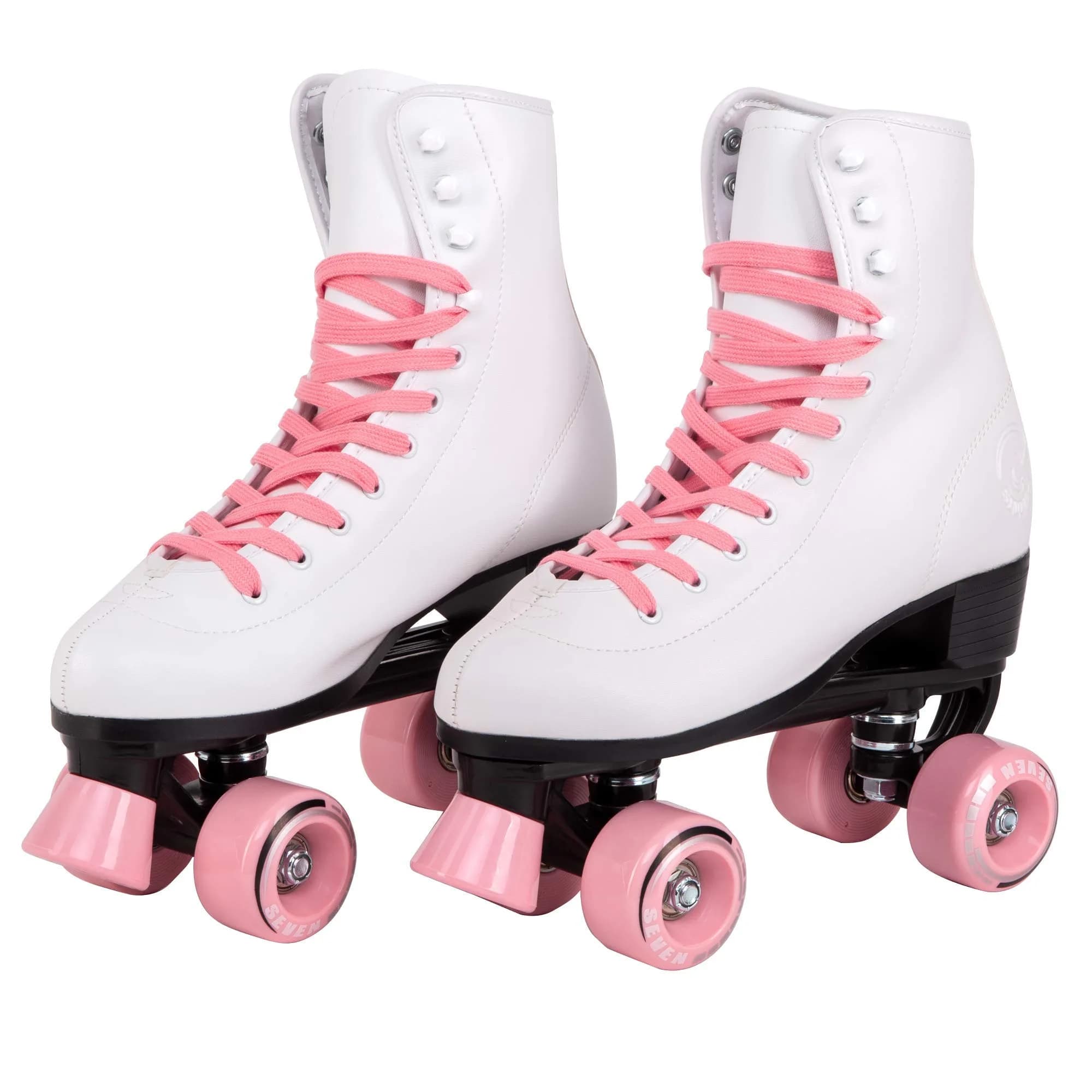 C SEVEN C7skates Quad Roller Skates | Retro Design (Candy Pink, Youth 2) with Wide Wheels & Outdoor Suitability — Candy Pink