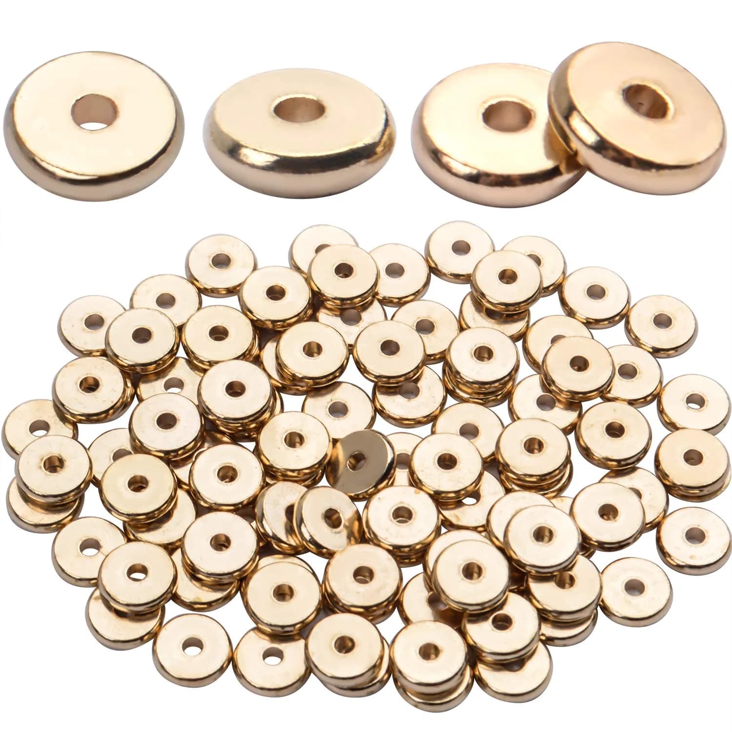 BronaGrand 8mm Flat Round Rondelle Spacer Beads Disc Spacers for DIY Bracelet Necklace Crafts, Gold (100pcs) — Antique Gold