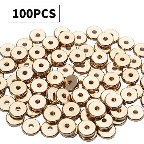 BronaGrand 8mm Flat Round Rondelle Spacer Beads Disc Spacers for DIY Bracelet Necklace Crafts, Gold (100pcs) thumbnail 2