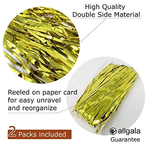 Allgala Gold Tinsel Table Skirt 2-Pack 274.32cm (108 Inch) x 73.66cm (29 Inch) | Metallic Foil Fringe for Parties & Parades thumbnail 2