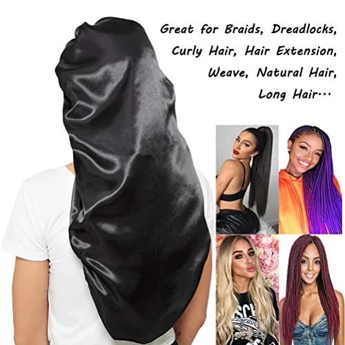 Wbfwbb Extra Long Satin Braid Bonnet for Sleeping | Adjustable Drawstring Hair Wrap for Braids, Curly, Long Hair thumbnail 6