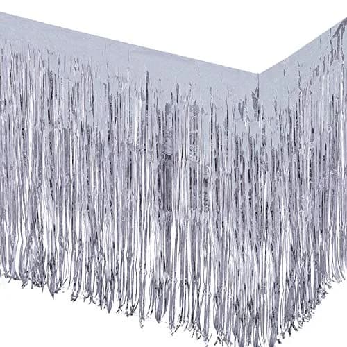 Allgala Silver Tinsel Table Skirt 2-Pack 29x108 Inch | Metallic Foil Fringe for Parties thumbnail 4