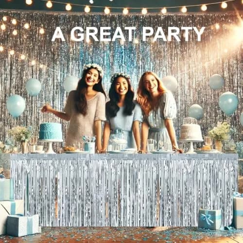 Allgala Silver Tinsel Table Skirt 2-Pack 29x108 Inch | Metallic Foil Fringe for Parties thumbnail 5