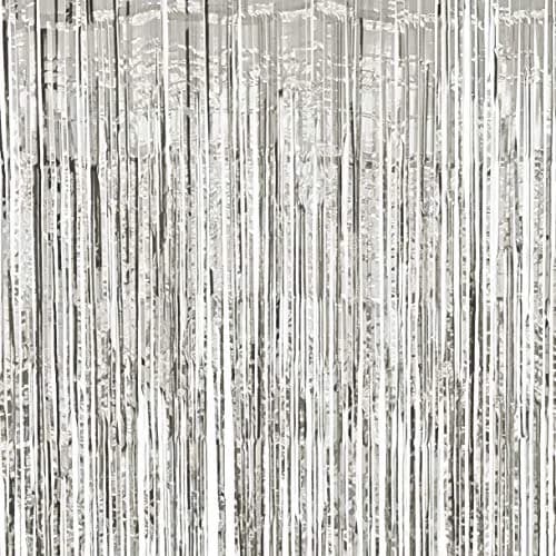 Allgala Silver Tinsel Table Skirt 2-Pack 29x108 Inch | Metallic Foil Fringe for Parties thumbnail 6