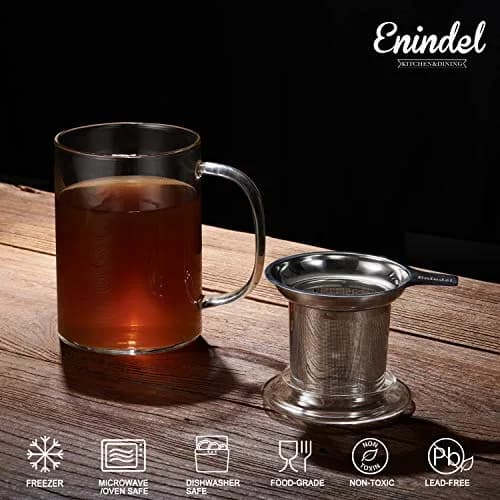 Enindel Glass Tea Mug with Infuser & Lid | 20 OZ Borosilicate, Dishwasher & Microwave Safe thumbnail 4