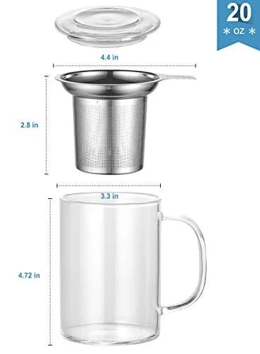 Enindel Glass Tea Mug with Infuser & Lid | 20 OZ Borosilicate, Dishwasher & Microwave Safe thumbnail 2