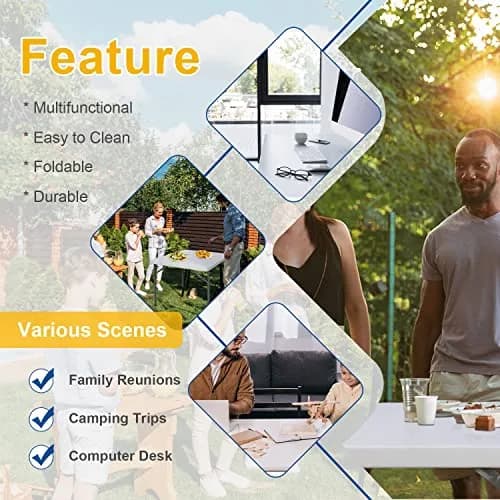 ZENY 3 Foot Portable Folding Table Camping Picnic Table Indoor Outdoor Dining Party Picnic Plastic Table | Lightweight & Durable thumbnail 3