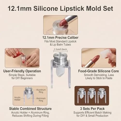 SYBL Lipstick Mold Set 12.1mm | Reusable Silicone DIY Lip Balm & Lipstick Maker thumbnail 5
