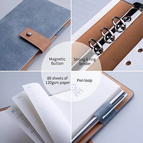 CAGIE A5 Refillable Faux Leather Binder Journals 6 Ring Binder | Premium Water-Resistant Leather, Thick 120gsm Paper, Reusable thumbnail 3