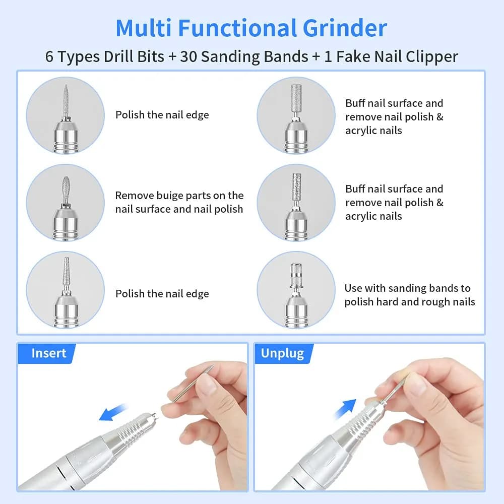 JEWHITENY SG707 Professional Rechargeable Nail Drill 35000 RPM in Sliver | Acrylic & Gel Nail Care - view 2