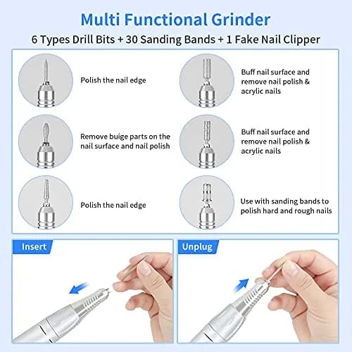JEWHITENY Portable Electric Nail Drill Machine 35000 RPM with 50 Sanding Bands | Professional Manicure Pedicure Tool thumbnail 2