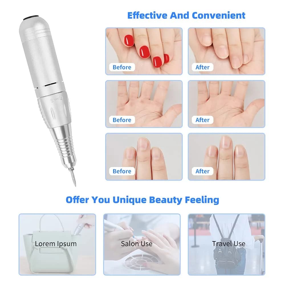 JEWHITENY SG707 Professional Rechargeable Nail Drill 35000 RPM in Sliver | Acrylic & Gel Nail Care - view 3