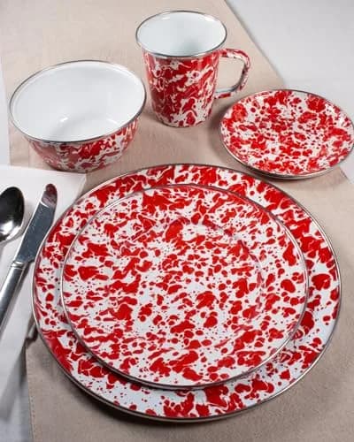 Golden Rabbit Red Swirl Enamelware Salad Bowls Set of 4 (946ml / 24oz) | Handcrafted Indonesian Quality thumbnail 4
