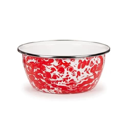 Golden Rabbit Red Swirl Enamelware Salad Bowls Set of 4 (946ml / 24oz) | Handcrafted Indonesian Quality thumbnail 2