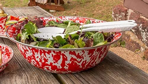 Golden Rabbit Red Swirl Enamelware Salad Bowls Set of 4 (946ml / 24oz) | Handcrafted Indonesian Quality thumbnail 3