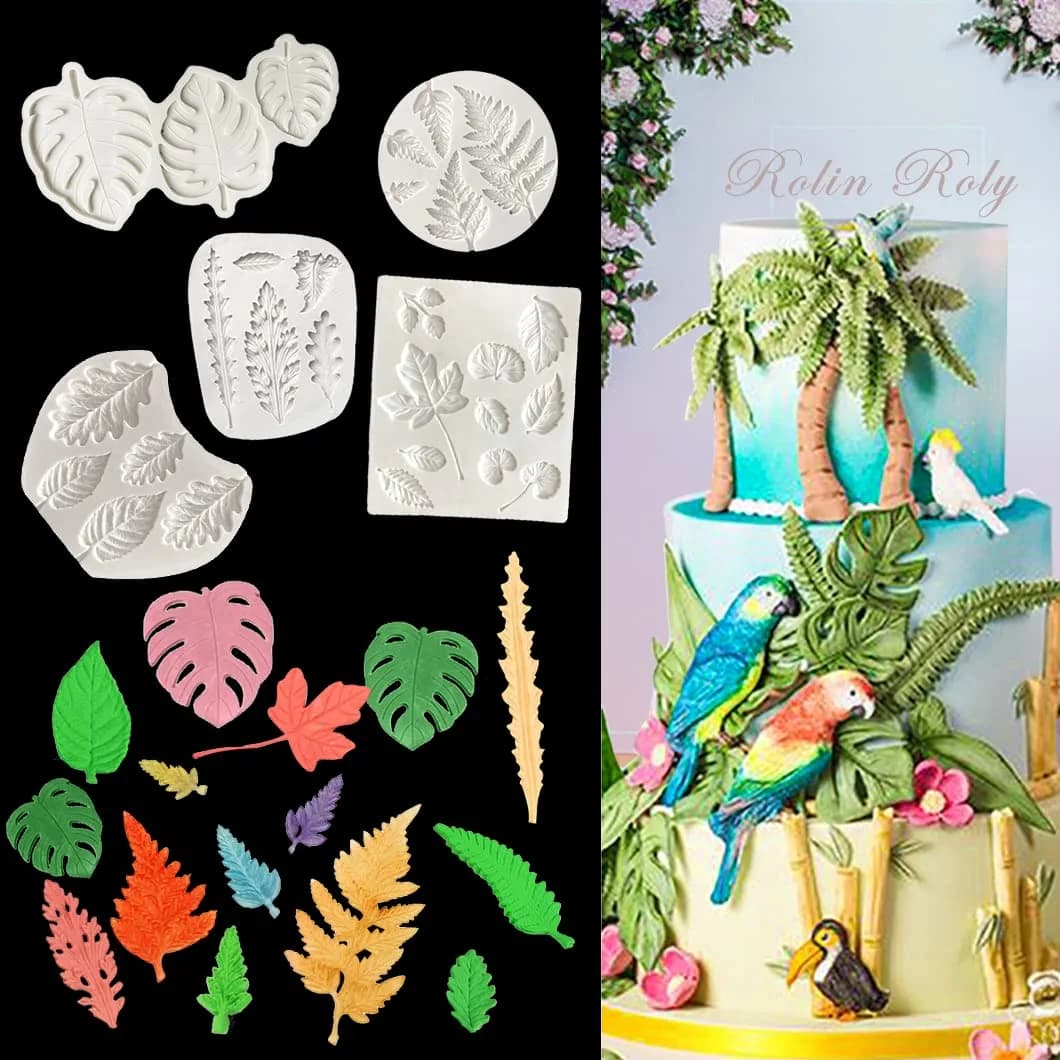 Rolin Roly 5Pcs Leaf Fern Fondant Cake Molds Silicone Mold Reusable Flexible Baking Tool - main product image
