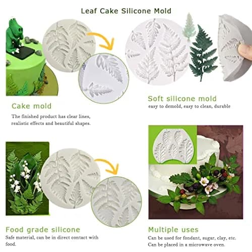 Rolin Roly 5Pcs Leaf Fern Fondant Cake Molds Silicone Mold Reusable Flexible Baking Tool thumbnail 5