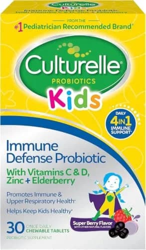 Culturelle Kids Daily Immune Defense Probiotic Chewables Ages 3+ 30 Count | 5 Billion CFU Probiotic, Vitamins C & D, Zinc, Elderberry thumbnail 1