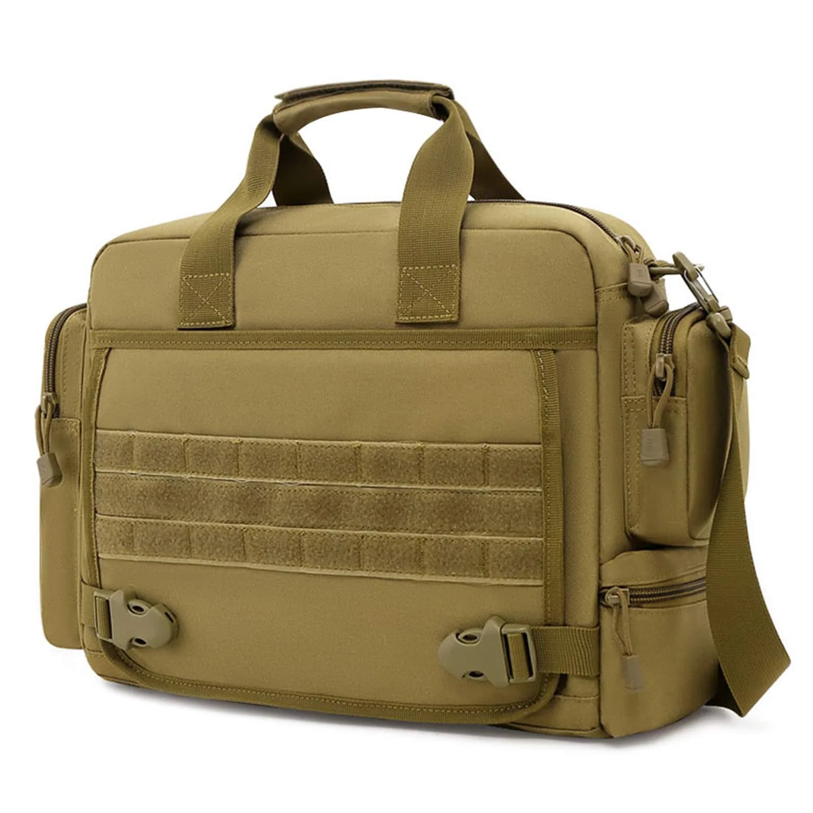 CamGo Tactical Briefcase 14 inch Laptop Messenger Bag Military Style Shoulder Bag Handbag for Men | Water-Resistant Nylon, Multiple Compartments, Military Design — Brown