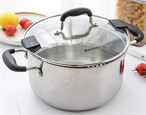 Rorence 6 Quart (5.7L) Stainless Steel Stock Pot with Lid | Induction Compatible Pasta Pot for Boiling & Straining thumbnail 1