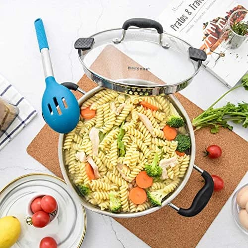 Rorence 6 Quart (5.7L) Stainless Steel Stock Pot with Lid | Induction Compatible Pasta Pot for Boiling & Straining thumbnail 5