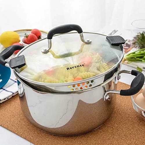 Rorence 6 Quart (5.7L) Stainless Steel Stock Pot with Lid | Induction Compatible Pasta Pot for Boiling & Straining thumbnail 6