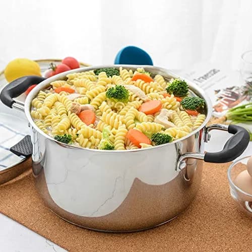 Rorence 6 Quart (5.7L) Stainless Steel Stock Pot with Lid | Induction Compatible Pasta Pot for Boiling & Straining thumbnail 8