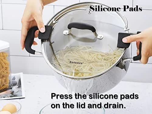 Rorence 6 Quart (5.7L) Stainless Steel Stock Pot with Lid | Induction Compatible Pasta Pot for Boiling & Straining thumbnail 2
