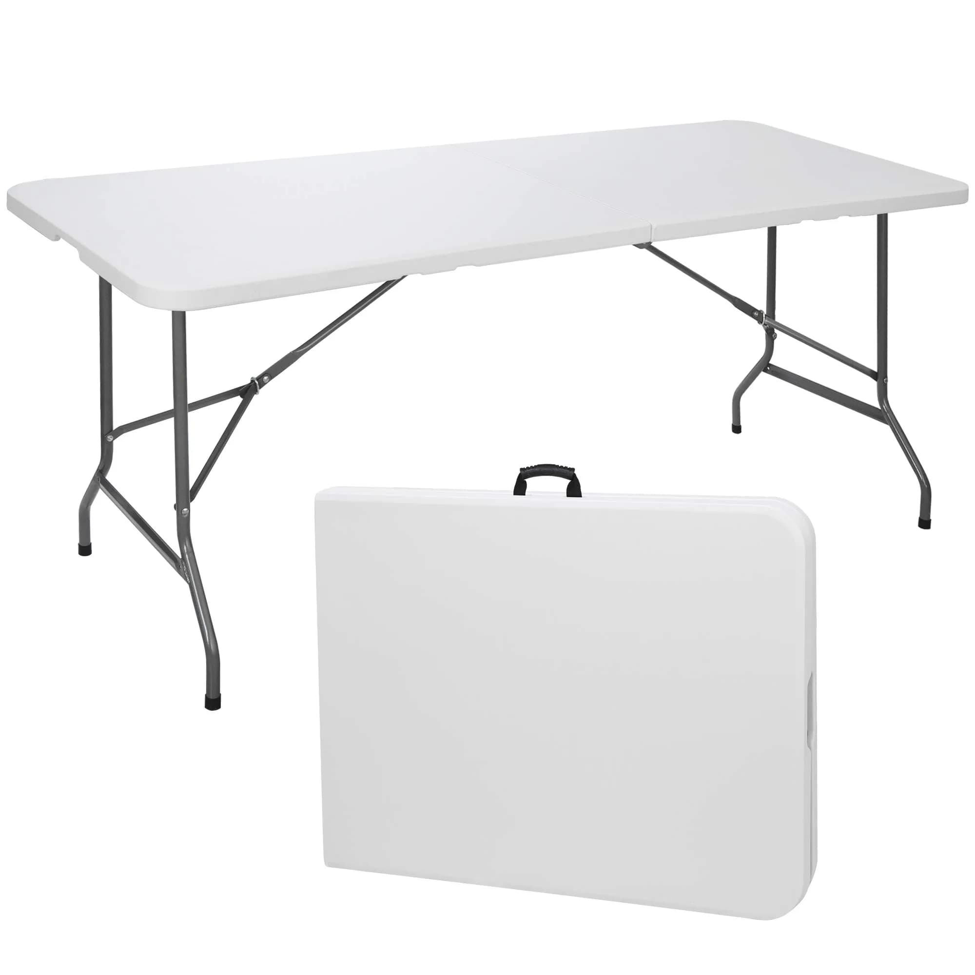 ZENY 6ft Folding Table | Heavy Duty Portable Picnic & Indoor Outdoor Table in White — White