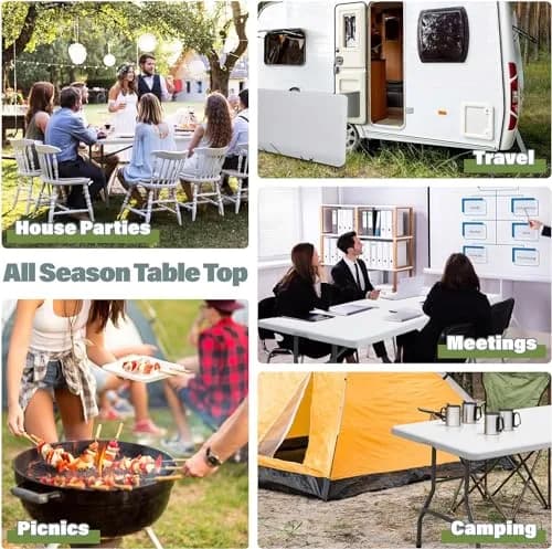 ZENY 6ft Folding Table | Heavy Duty Portable Picnic & Indoor Outdoor Table in White thumbnail 4
