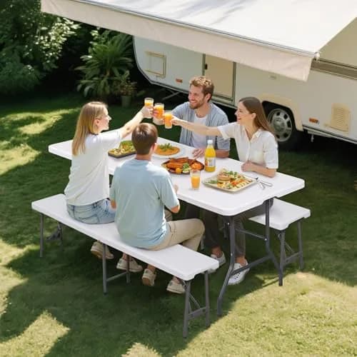 ZENY 6ft Folding Table | Heavy Duty Portable Picnic & Indoor Outdoor Table in White thumbnail 2