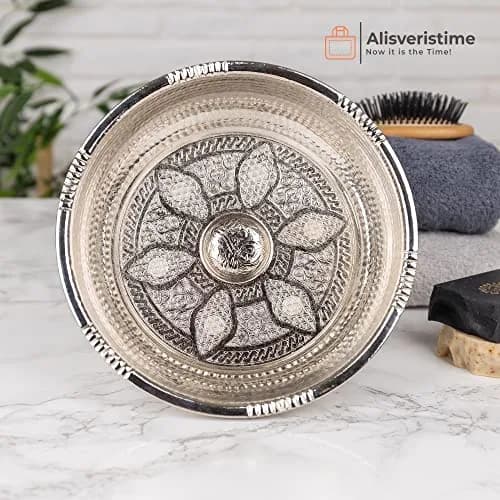 Alisveristime Traditional Turkish Hammam Bowl Silver Zamac 20 cm (7.87 in) | Authentic Turkish Bath Accessory thumbnail 5
