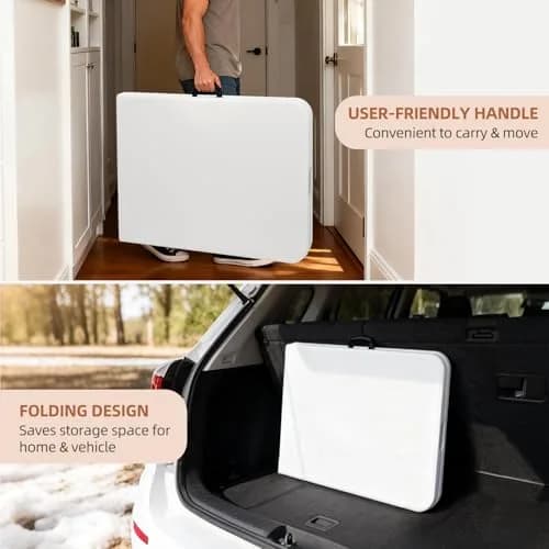 ZenStyle 6 ft Indoor Outdoor Heavy Duty Plastic Folding Table | Portable Picnic Table with Steel Legs, Fold-in-Half, White thumbnail 8
