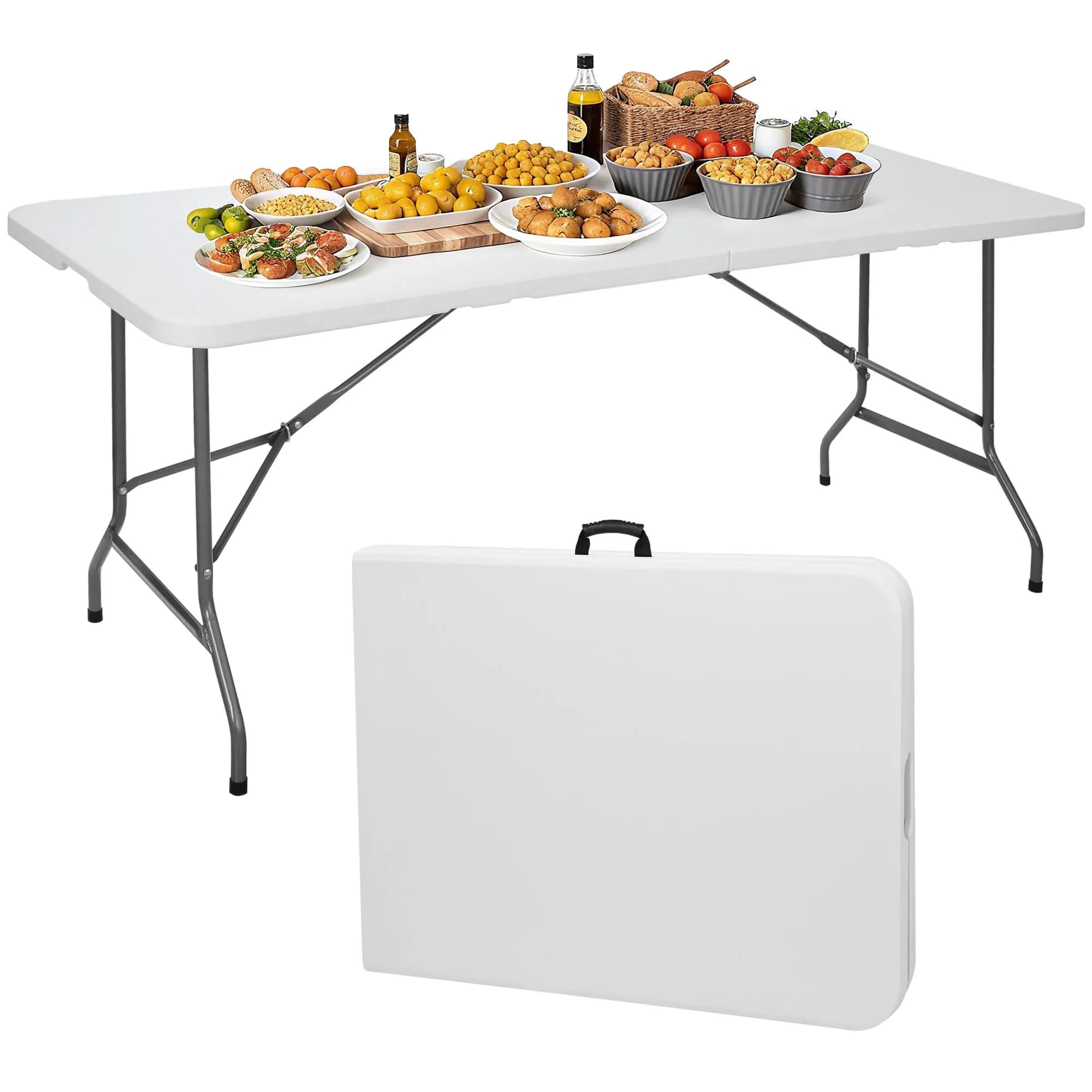 ZenStyle 4ft Heavy Duty Folding Table - Plastic Top & Steel Legs | Indoor Outdoor Utility Table